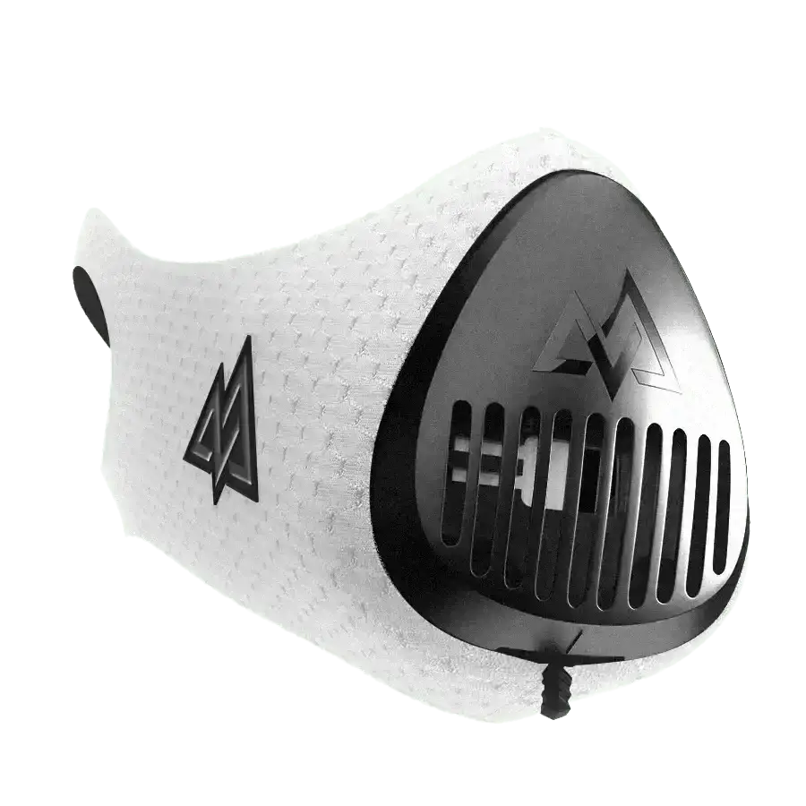 White Training Mask 3.0 with black ventilation grille for athletes and first responders