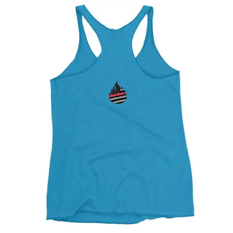 Turquoise Police Women’s Racerback Tank with American flag graphic celebrating tattoos matter