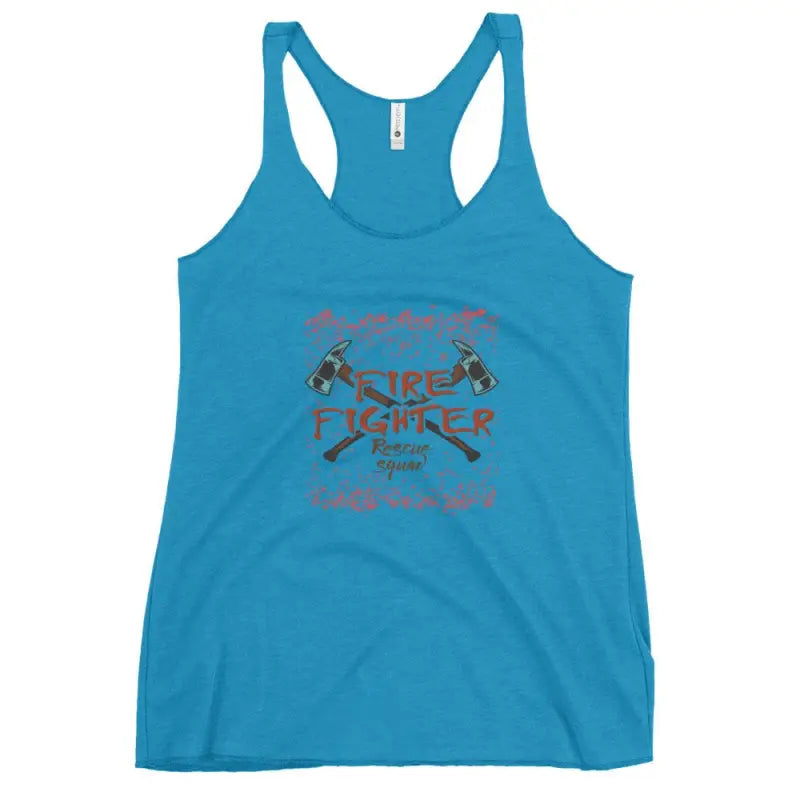 Turquoise Racerback Tank Top featuring crossed hammers design for Firefighter women