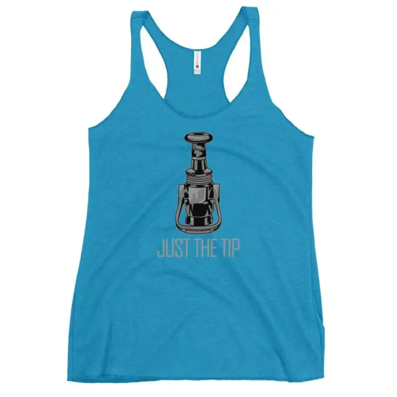 Turquoise racerback tank top with JUST THE TIP text and corkscrew, cute vintage style