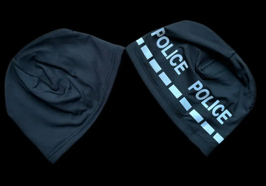 Reversible black police beanies for first responders and police personnel
