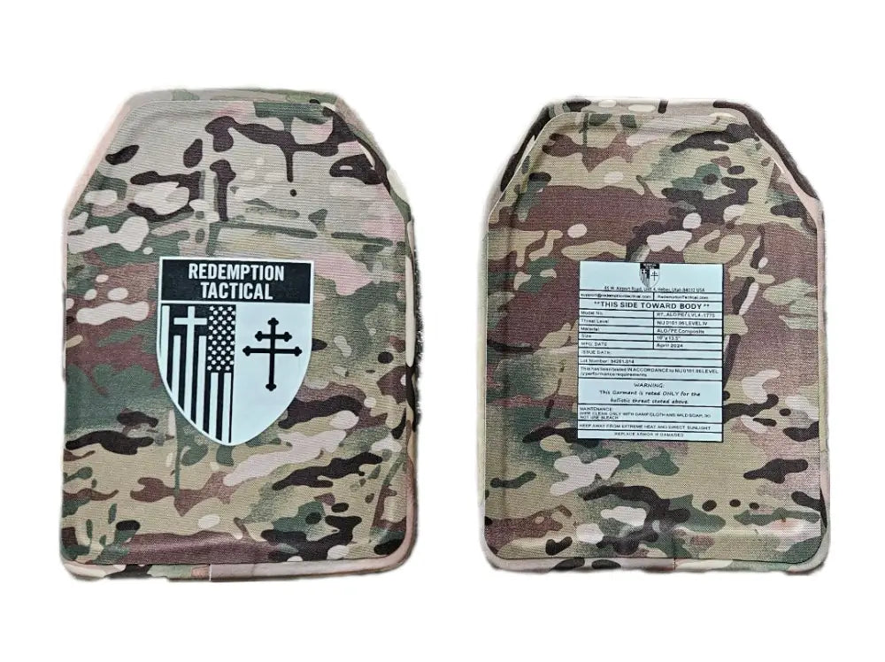 Camouflage ballistic plates for body armor in large size from Redemption Tactical