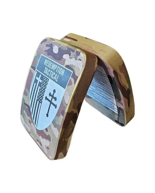 Camouflage tactical pads for body armor, Level III side plates by Redemption Tactical