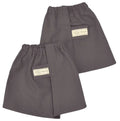 Two gray elastic-waist shorts with beige label patches for Canvas Ankle Gaiters