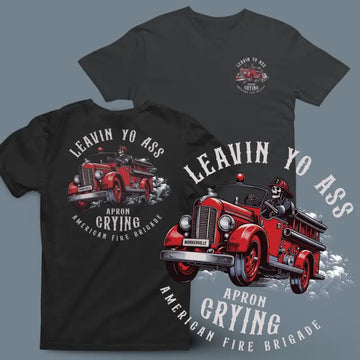 Two Apron Crying Tees featuring a vintage fire truck design for retro style lovers
