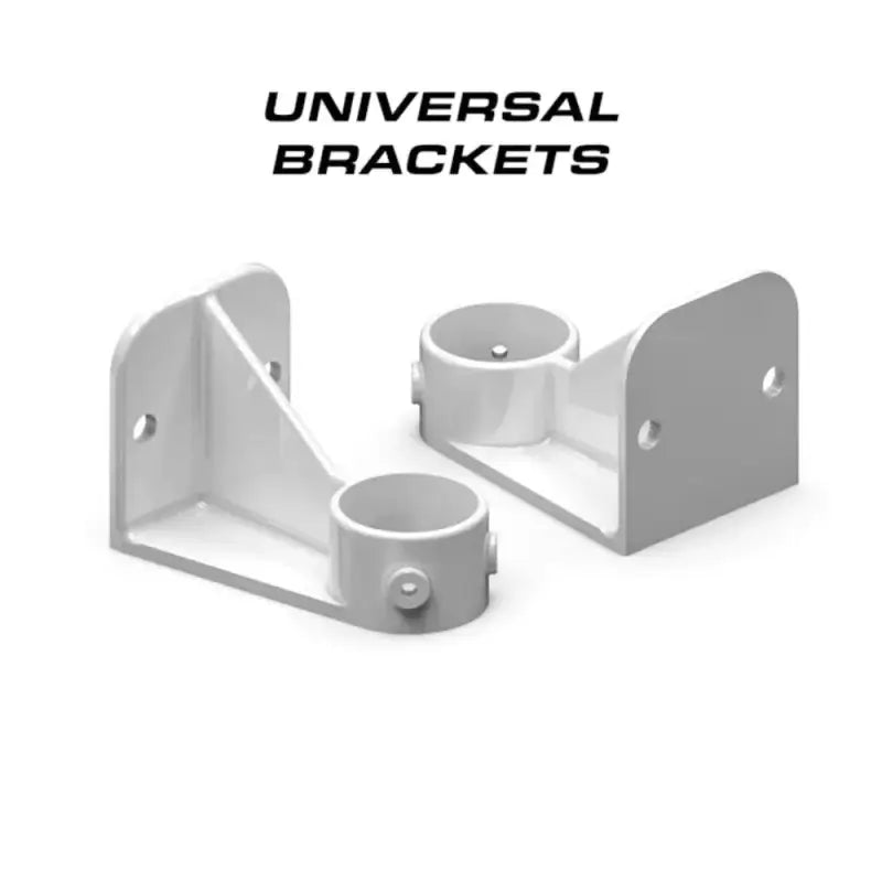 Two white universal brackets for Feniex Torch Pole Light installation