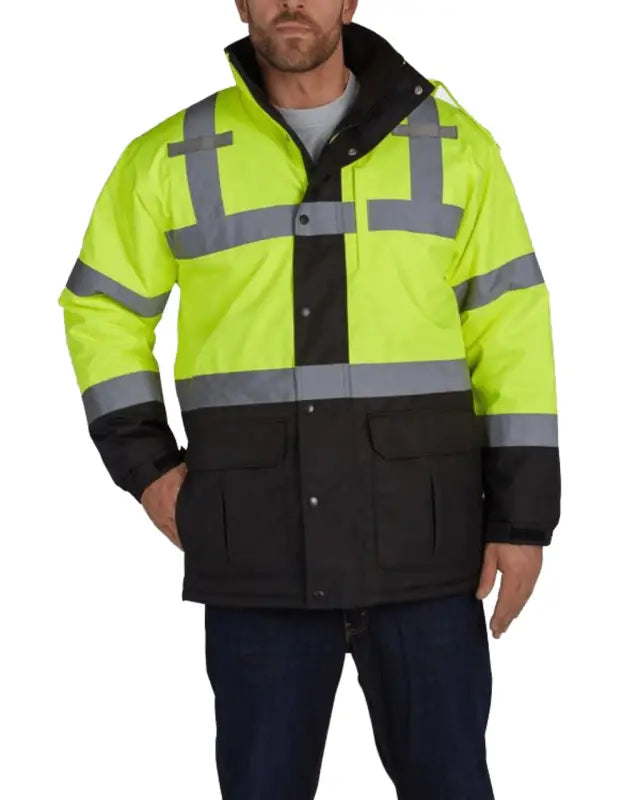 High-visibility UHV1004 HiVis Contractor Jacket with Teflon Fabric Protector and reflective stripes