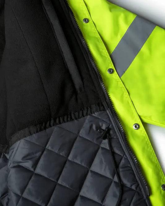 High-visibility UHV1004 HiVis Contractor Jacket in yellow with reflective strips and quilted lining