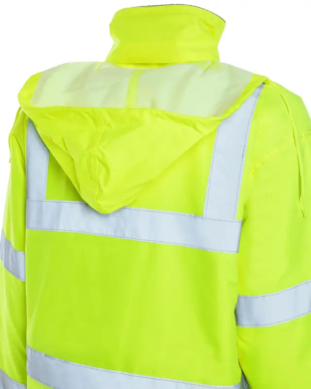 High-visibility yellow UHV1004 HiVis Contractor Jacket with reflective stripes by Utility Pro