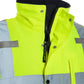 High-visibility UHV1004 HiVis Contractor Jacket with reflective stripes and black collar