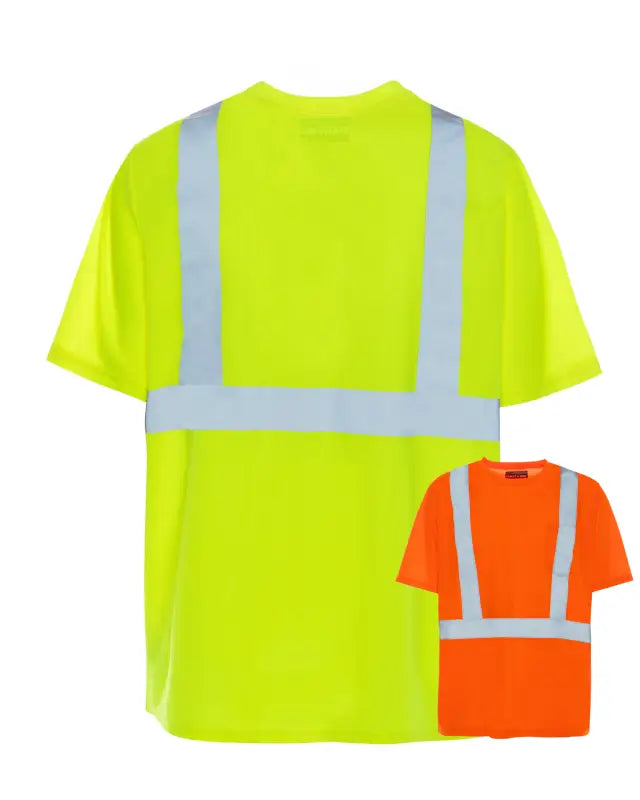 High-visibility UHV303 HiVis Short Sleeve Tek Tee with reflective stripes in neon yellow and orange