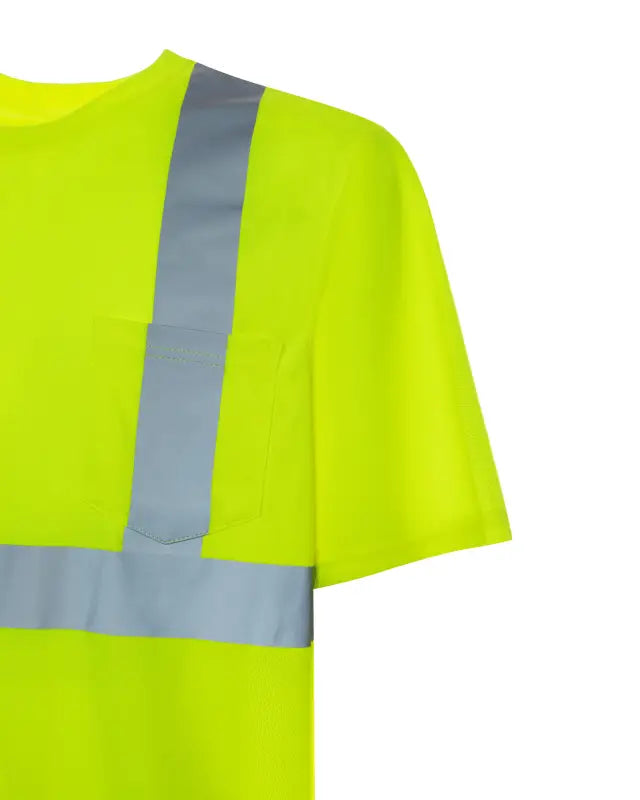 High-visibility neon yellow UHV303 HiVis Short Sleeve Tek Tee with reflective stripes