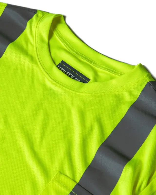 Neon yellow safety vest with reflective gray stripes for UHV303 HiVis Short Sleeve Tek Tee