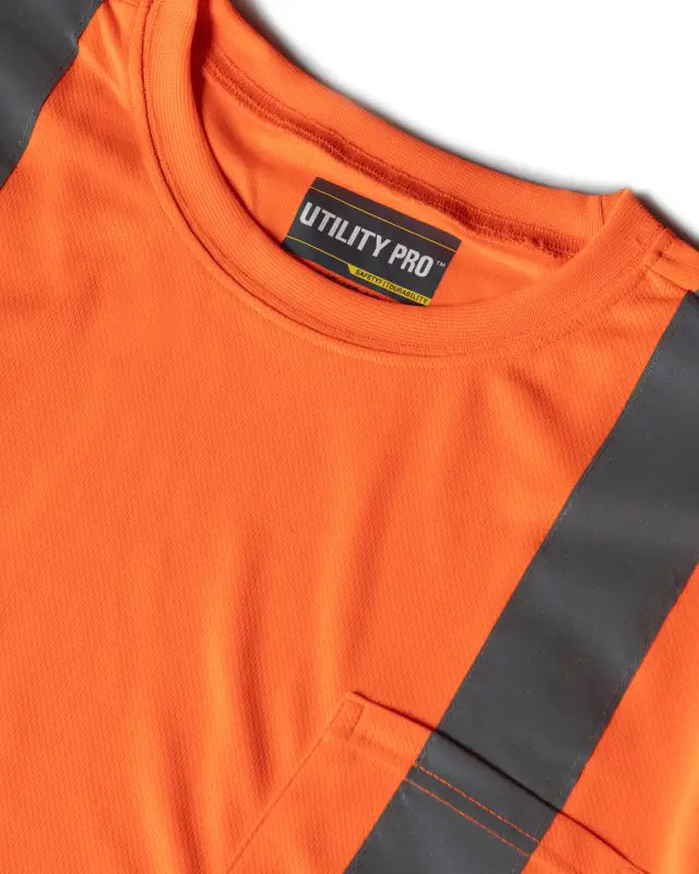 Orange UHV303 HiVis Short Sleeve Tek Tee with reflective stripes and Utility Pro label