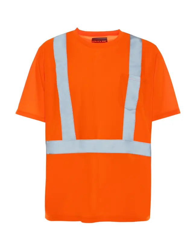 High-visibility orange UHV303 HiVis Short Sleeve Tek Tee with reflective stripes