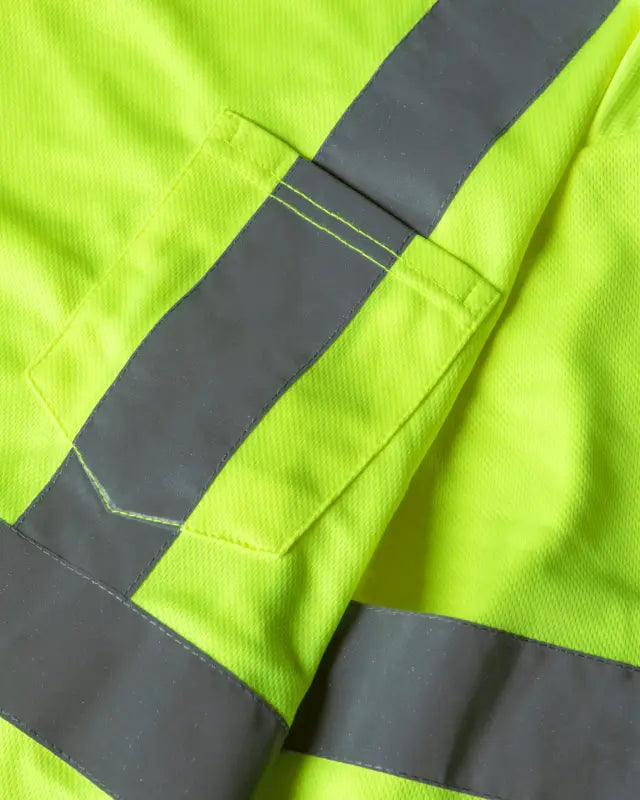 High-visibility UHV403 HiVis Long Sleeve Tek Tee with reflective gray stripes, breathable fabric