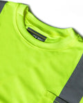 Neon yellow UHV403 HiVis Long Sleeve Tek Tee with black label tag for visibility