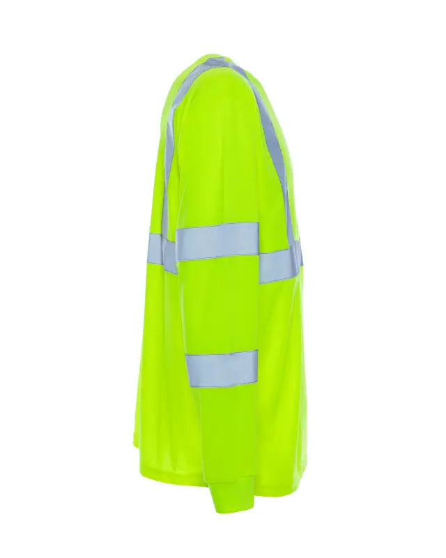 High-visibility neon yellow UHV403 HiVis Long Sleeve Tek Tee with reflective stripes