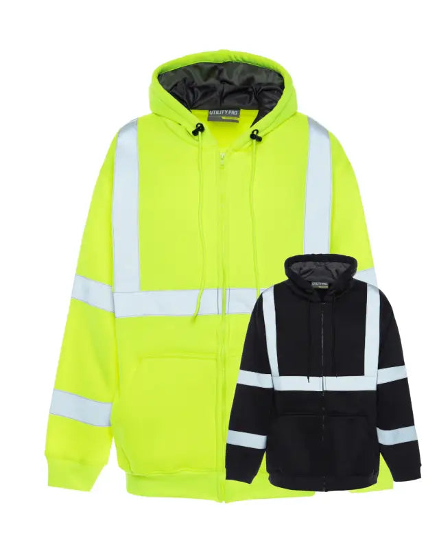 High-visibility UH424 HiVis Sweatshirt in neon yellow and black with reflective stripes