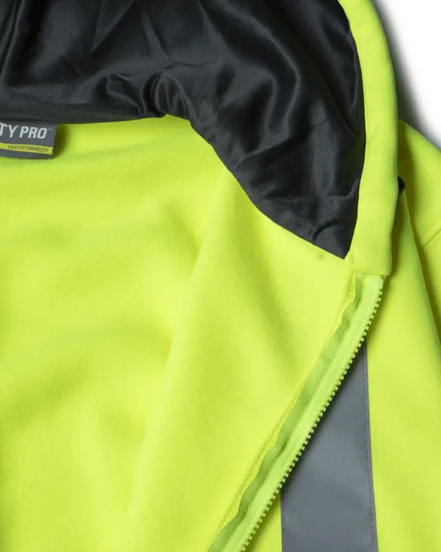 Neon yellow UHV424 HiVis Sweatshirt with black lining and zipper for enhanced visibility