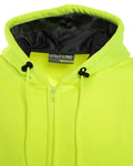 Neon yellow hooded zip-up UHV424 HiVis Sweatshirt with black interior lining