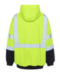 High-visibility neon yellow UHV425 HiVis Soft Shell safety zip hoodie with reflective stripes