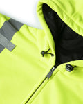 Neon yellow UHV425 HiVis Soft Shell Full Zip Hoodie with black zipper and gray trim