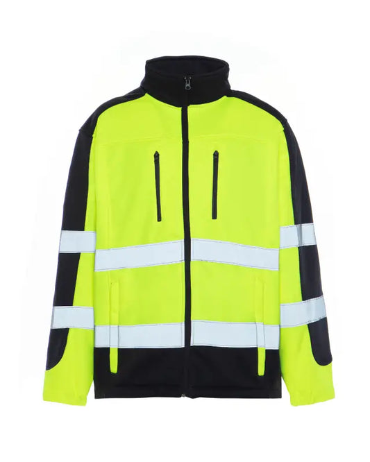 High-visibility UHV427 HiVis Soft Shell Jacket with black panels and reflective stripes