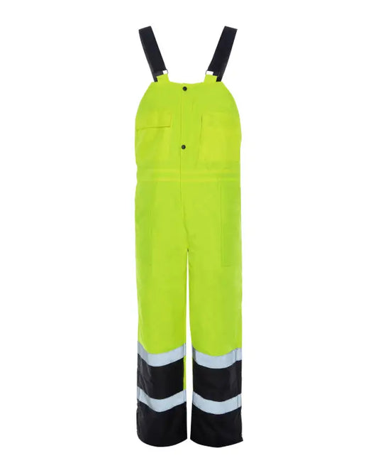 High-visibility yellow UHV500 HiVis Lined Bib Overalls with reflective stripes