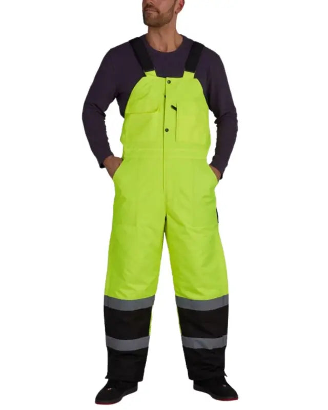 High-visibility UHV500 HiVis Lined Bib Overalls with reflective stripes and black panels