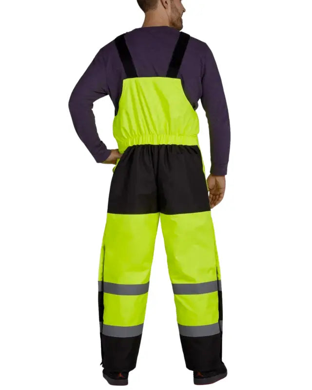 High-visibility UHV500 HiVis Lined Bib Overalls with black panels and reflective stripes