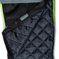 Quilted black fabric panel with zipper on UHV500 HiVis Lined Bib Overalls