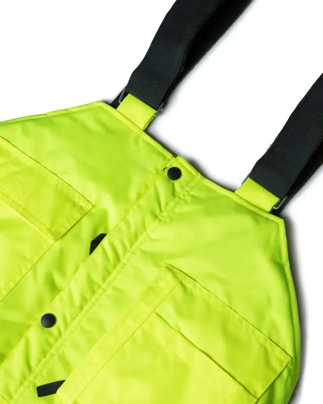 Neon yellow UHV500 HiVis Lined Bib Overalls with black shoulder straps for safety