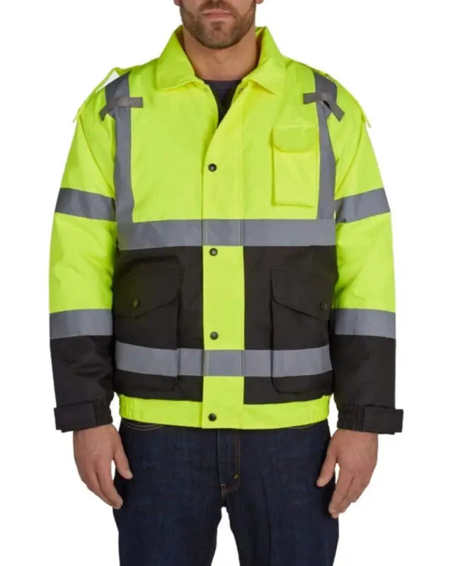 High-visibility UHV562 HiVis Quilt Lined Bomber Jacket with reflective stripes