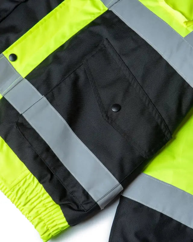 High-visibility UHV562 HiVis Quilt Lined Bomber Jacket with reflective gray stripes