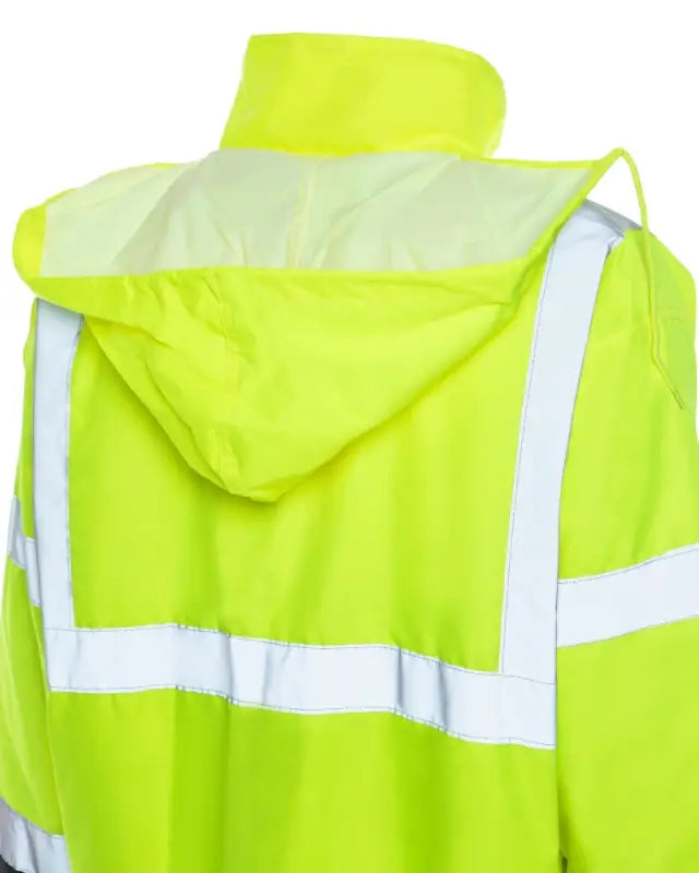 High-visibility yellow UHV562 HiVis Quilt Lined Bomber Jacket with reflective stripes and hood