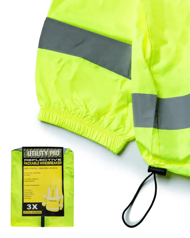 High-visibility yellow UHV658 HiVis Pack Anorak with reflective gray stripes and drawstring hem