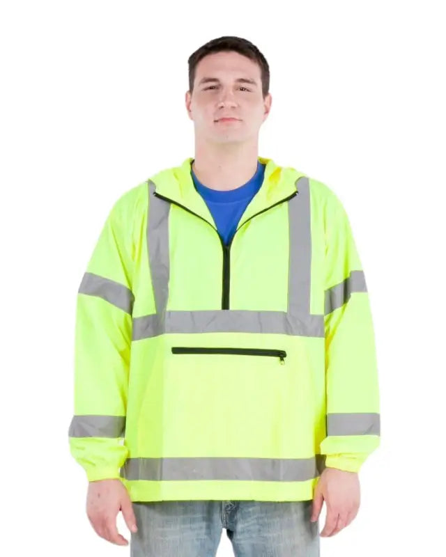 High-visibility yellow UHV658 HiVis Pack Anorak with reflective stripes and pocket