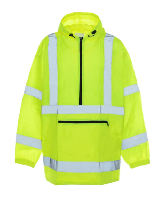 High-visibility neon yellow UHV658 HiVis Pack Anorak with reflective stripes and hood