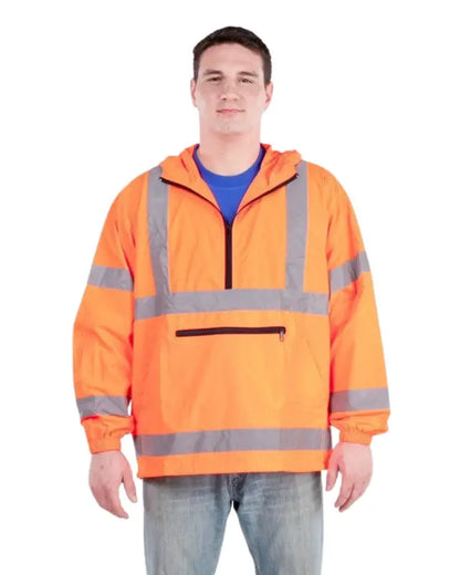 High-visibility orange UHV658 HiVis Pack Anorak with reflective stripes and pocket