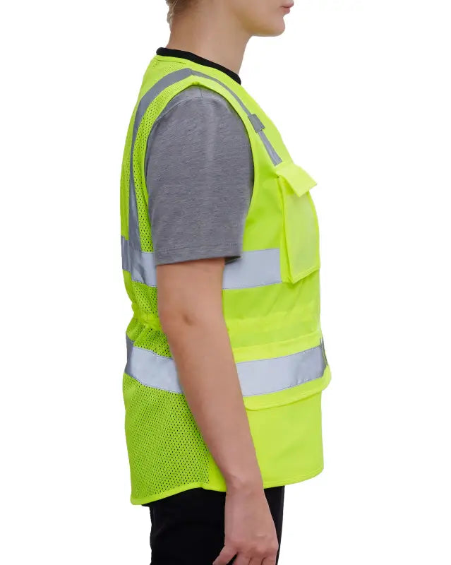 High-visibility yellow UHV661 HiVis Women’s Contractor Vest with reflective stripes