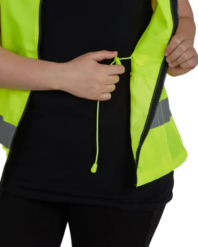 High-visibility neon yellow UHV662 HiVis Women’s Nylon Vest with pockets and zipper closure