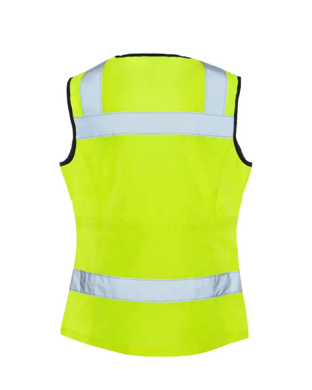 High-visibility yellow UHV662 HiVis Women’s Nylon Vest with pockets and reflective stripes