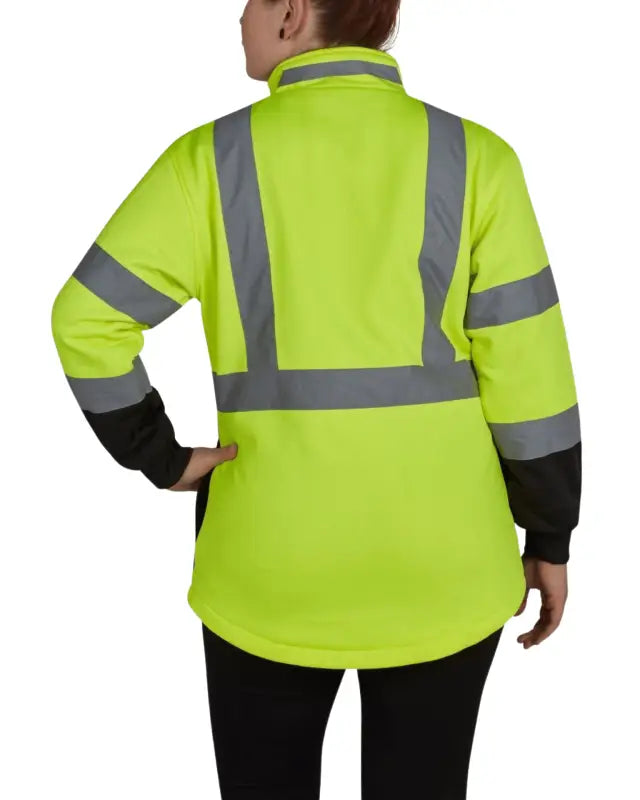 High-visibility UHV667 HiVis Women’s 1/4 Zip Soft Shell jacket with reflective stripes