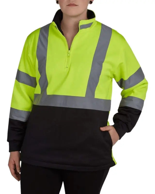 High-visibility UHV667 HiVis Women’s 1/4 Zip Soft Shell for job site warmth and safety