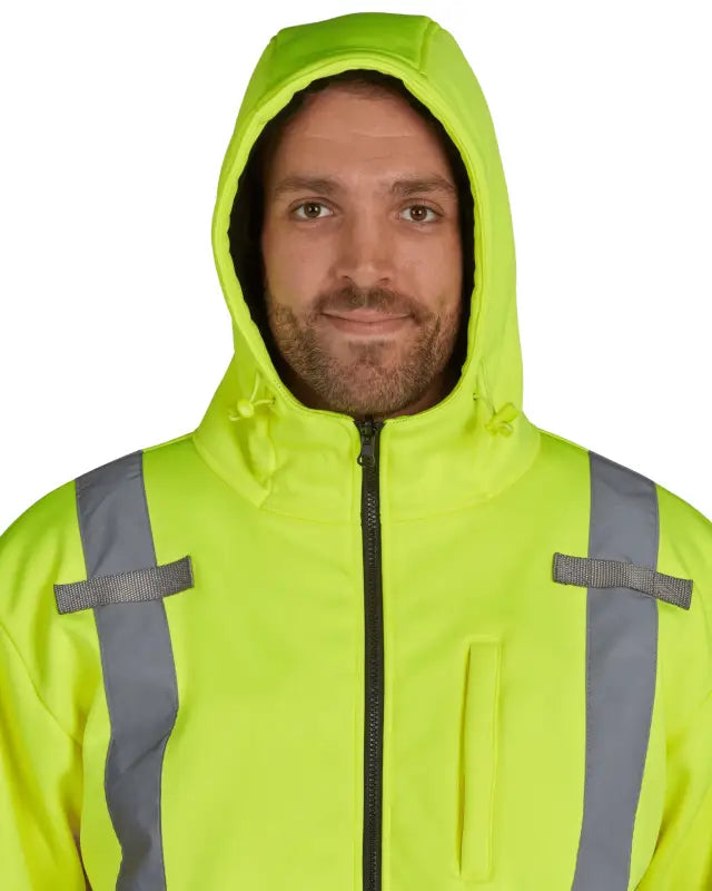 High-visibility yellow UHV773 HiVis Microfleece Soft Shell Jacket with reflective stripes