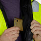 Wooden phone case with grain texture beside UHV821 HiVis Arctic 3-in-1 Jacket