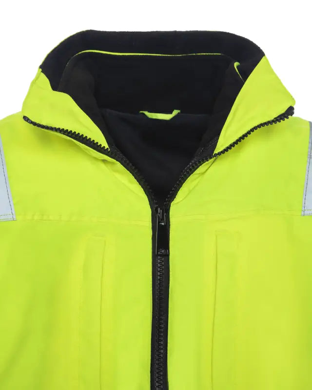 High-visibility neon yellow UHV821 HiVis Arctic 3-in-1 Jacket with black collar and zipper