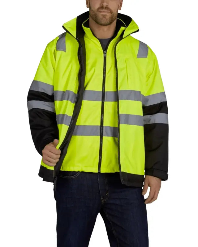 High-visibility yellow UHV821 HiVis Arctic 3-in-1 Jacket with reflective stripes