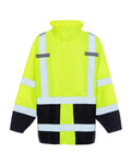 High-visibility safety jacket with black and white reflective stripes for UHV822 HiVis Waterproof Rain Jacket with Teflon™ Fabric Protector